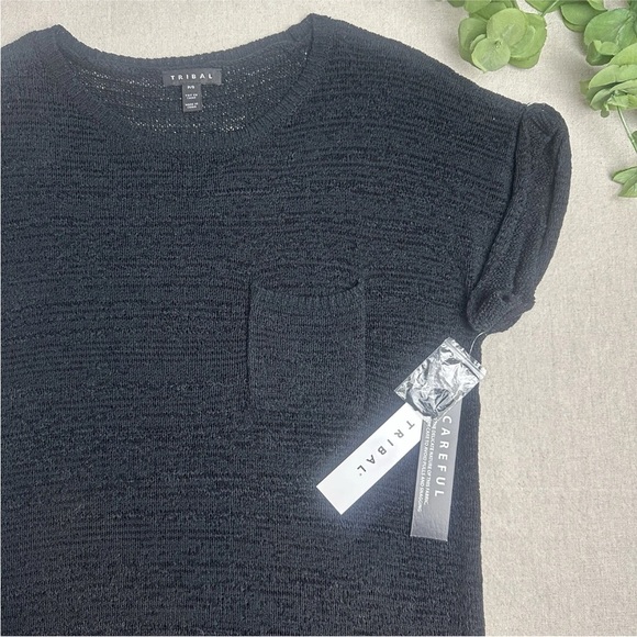Tribal Loose Knit Sweater Short Sleeve Black Artsy Minimalist Women’s Size S NWT - Picture 1 of 12